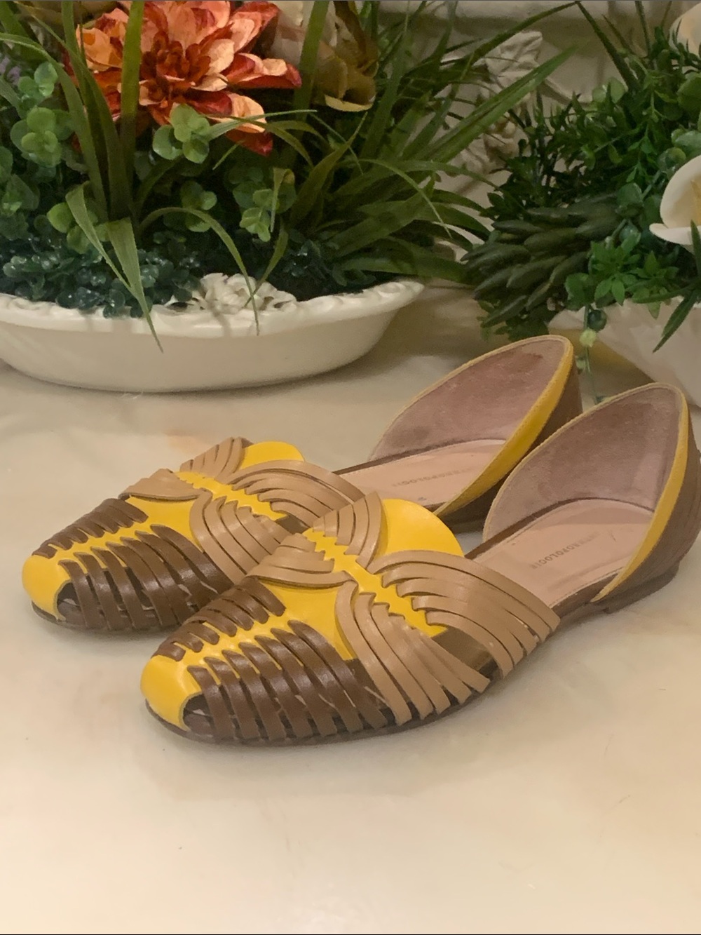 Anthropology Yellow/Brown leather Flats Size 38
